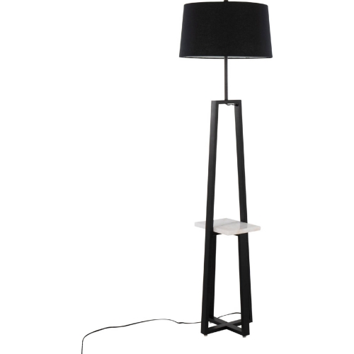 Cosmo Shelf Floor Lamp in White Marble, Black Metal & Black Linen Shade